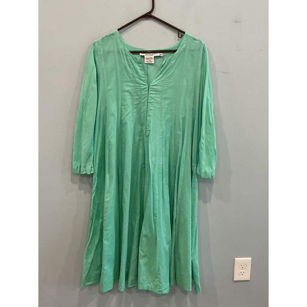 Gretchen Scott Womens Cotton Dress M L Teal Green Boho Beach Vacay Resortwear